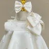 Girl Dresses Birthday Baptism Outfit Kids Children Flower Dress Teenagers Elegant Big Bow Frocks Matching Boutique Party Wear Clothes