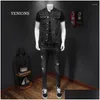 Motorcycle Apparel Retro Jean Jacket Mens Denim Vest Coats Slim Black Stand Collar Sleeveless Style Waistcoat Coat Cowboy Rop Delivery Otryt