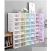 Boîtes de rangement Bacs 12pcs boîte à chaussures ensemble mticolor stockage pliable en plastique transparent organisateur de maison rack affichage de pile livraison unique livraison Dh3Gx