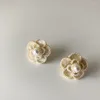Backs Earrings Camellia Flower Pearl Enamel Clip On Retro Female High Grade Cuff Lightweight Luxury Ear