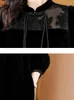 Sıradan Elbiseler Kadın Koreli Vintage Hepburn Lüks Vestidos Sonbahar Kış Siyah Velvet Patcwhork Sheer Elbise 2024 Zarif Gevşek Balo