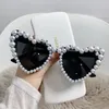 Lunettes de soleil mode rétro en forme de coeur monture de perle Uv400 femmes lunettes de chat à la mode plage fête lunettes de soleil coeur Lentes