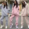 Sweats à capuche pour femmes automne hiver couleur unie lâche pantalon de survêtement décontracté ensemble femmes mode Simple sweat à capuche pantalon costume vêtements féminins