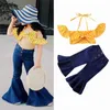 Kläderuppsättningar 1-6Y Kids Girls Summer Clothes Children Fly Sleeve Halter Dot Printed Crop Tops Flare Long Pants Baby Fashion Outfits