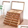 Jewelry Boxes Der Box Organizer Storage Chinese Style Pine Wooden Large High Capacity Luxurious Solid Wood Necklace Earrings Drop Del Dhv8M