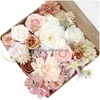 Fleurs décoratives couronnes de fleurs simatées rose fausse soie avec boîte cadeau anniversaire de mariage fête de la fête d'honneur de maintien de gouttes à la maison dhcye