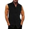 Men's Casual Shirts Soild Sleeveless Male Shirt Summer Top Double Pocket Turn Down Collar Button Up For Mens Thin Tops Blouses