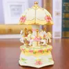 Decorative Figurines Modern Flashing LED Light Resin Carousel Music Box Kids Ornament Crafts Birthday Wedding Gifts Home Desk Accessories