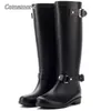 Comemore femmes noir eau mode Zip bottes de pluie haute femme PVC bottes de pluie confortables chaussures plates imperméables 240125