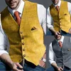 Men Formal Waistcoat Vintage Plaid Casual Herringbone Tweed Slim Fit Suit Vest Groomsmen Tuxedo For Wedding Sleeveless Jacket 240119