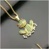 Pendant Necklaces Hip Hop Rhinestones Pave Bling Iced Out Gold Sier Color Stainless Steel Frog Pendants Necklace For Men Rapper Drop Dhnaw