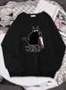 Women's Hoodies Little Black Cat And Knife Printing Womens Clothing Fleece Hip Hop Hoodie Autumn Loose Pullover Crewneck Female Sweatshirt