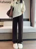Зимние хлопковые женские вельветовые брюки с бархатом, корейские толстые теплые широкие брюки, женские брюки длиной до пола, сложенные джоггеры 240122