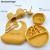 9Pcs Baby Silicone Feeding Sets Suction Cup Bowl Dishes Kids Spoon Fork Snack Personalized Name Babys Tableware 240131