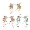 Party Supplies Spring Summer Fox Ear Shape Hair Hoop With Tassel Flower Decors Holder Cosplay Headwear For Teenagers Adult