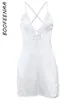 Casual Dresses BOOFEENAA Lace Trim Satin White Slip Dress Sexy Summer Club Wear Deep V Backless Slit Mini Coquette Clothes C66-CH10