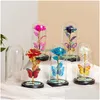 Couronnes de fleurs décoratives Lampe artificielle de lumière rose avec papillon et fleurs LED colorées en verre Cadeaux alimentés par batterie pour Drop Dhqck