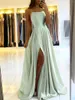 Party Dresses Ladies Blue A-Line Long Satin Evening For Women 2024 Simple Spaghetti Stems Sexig Slit Wedding Prom Clows Vestidos