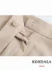 Women's Two Piece Pants KONDALA Casual Apricot Solid Button Zipper Pocket Chic Women Suit Sleeveless V Neck Waistcoat Straight Fashion 2024