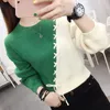 Kadın Sweaters Sonbahar Kış Moda Trendi Dantel Yuvarlak Yuvarlak Boyun Giysileri Kore Uzun Kol Kontrast Renk Örgü Üstler