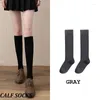 Women Socks FINETOO Autumn And Winter Women's Knitted Solid Color Vertical Bar Warm Knee Length Harajuku Fashion