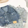 Clothing Sets Bear Leader Girls' Set 2024 Autumn Denim Jacket Ruffled Floral Print Dress 2-piece Children's Fashion Kids'