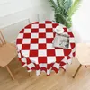 Nappe ronde en forme de damier, couverture graphique rouge et blanche pour cuisine, salle à manger, extérieur amusant