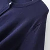 秋の冬プラスサイズカーディガンセーター女性ファッションネイビーブルーソリッドカラーOネックフルスリーブニット薄いジャンパー240123