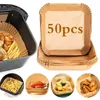 Çift Kazanlar 50 PCS Airfryer Mikro Dalga Mutfak Aleti için Hava Fritöz Kağıt Kağıt Kare Parşömen Astar Filtreleri