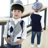 2023 Autumn Spring Kids Boy Sweater Vest Children Clothing Plaid Stitching Coat Baby Bomull Tjock Top Boys Cardigan 240124