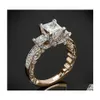 Wedding Rings Wedding Rings Victoria Wieck Vintage Jewelry 925 Sterling Sier Rose Gold Fill Three Stone Princess Cut White Topaz Cz Di Dhp3R