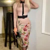 Sukienki na co dzień Midi Dress Print Office Bodycon Slim Fit with Lapel High Tase Long Rękaw