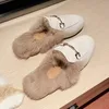 Demi-pantoufles couvertes de vrais poils de lapin, chaussures Mueller d'automne et d'hiver, pantoufles paresseuses plates et pelucheuses, 240118
