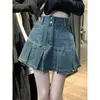 Skirts Mexzt Y2k Vintage Mini Denim Skirt Women High Waist Pleated a Line Jeans Harajuku Streetwear Korean Slim Aesthetic