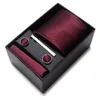 Moda 7,5-8 cm Conjuntos de corbata ancha Negro azul rojo Corbata para hombre Pañuelos Gemelos clip Caja regalo de boda seda hecha a mano 240119