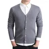 Herrtröjor Men Cardigan Jacket V Neck Sticked Coat Slim Fit Solid Color Sweater For Fall Winter Casual Wear