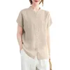 여자 블라우스 여름 셔츠 패션 짧은 슬리브 단단 면적 느슨한 버튼 탑 허리 묶음