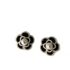 Backs Earrings Camellia Flower Pearl Enamel Clip On Retro Female High Grade Cuff Lightweight Luxury Ear