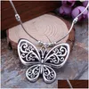 Pendant Necklaces New Arrival Vintage Ethnic Tibetan Sier Plated Bohemian Carved Hollow Butterfly Pendants Necklaces For Women Bijoute Dhbqc