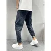 Mäns avslappnade denim vintage tvättade lösen avsmalnande morotbyxor hösten streetwear broderade jeans baggy jogger harem byxor 240122