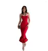 Casual Dresses Ruffles ärmlös rygglös Maxi Dress Women 2024 Summer Fashion Bodycon Elegant Sexy Outfits Birthday Party Club sundress