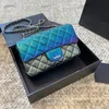 CF Designer Kvinnor axelväska 20 cm Rainbow Leather Diamond Check Silver Hardware Metal Buckle Luxury Handbag Matelasse Chain Crossbody Bag Makeup Bag Fashion Bags