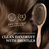 Boar Bristle Brush Bamboo Hair Brush Women Head Scalp Massage Hairbrush Wooden Combs for Hair Beauty Barber Comb 240117