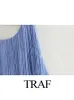 Casual Dresses TRAF 2024 Women Fashion With Tassel Embellishments Dress Hanging Neck Sleeveless Open Back Mini Female