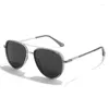 Óculos de sol polarizados plana superior pontes duplas moldura de metal quadrado terno moda caixa de presente feminino óculos uv400
