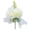 Decorative Flowers 2-Piece Floral Wrist Corsage Set Artificial Rose And Carnation For Bride Groom