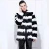 Designer Mens Winter Faux Fur Striped Warm Coat Oversized Medium Length IUX9