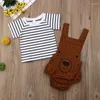 Conjuntos de roupas 0-3 anos 2cps nascido menino menina verão conjunto bonito urso roupas listra camiseta bib calças macacão outfits