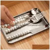 Dinnerware Sets 4Pcs Europe Sier Fashion Pearl Cutlery Set 18 10 Stainless Steel Creativity Gift Flatware 304 Knife Fork Spoon Drop Dhwme