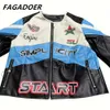 FAGADOER Fashion Street Style Women PU Leather Long Sleeve Zipper Crop Jacket Female Letter Printed Stitching Slim Coat Top 240124